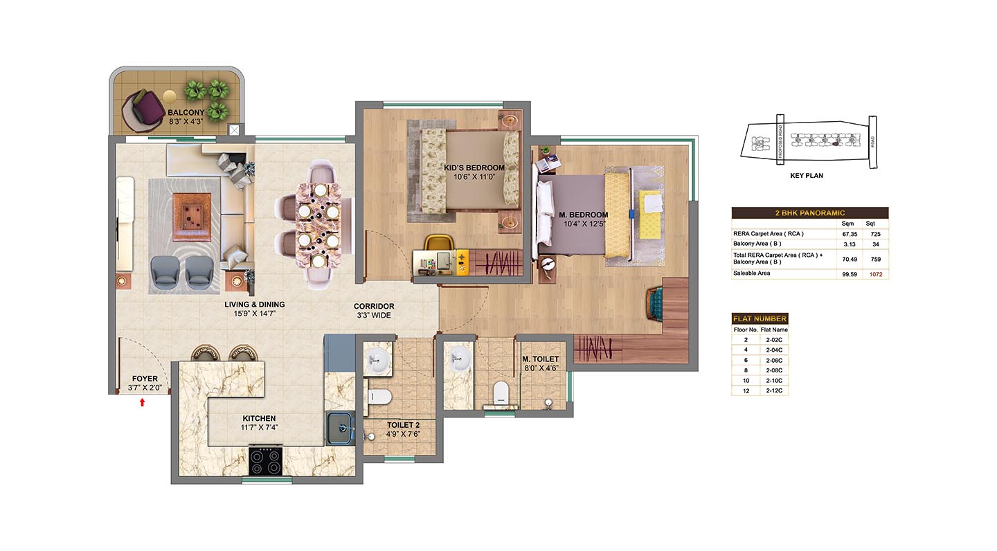 2 BHK Panoramic Floor Plan - MVN Aero One 